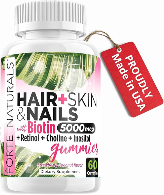 Hair Skin Nails BIOTIN Gummies 5,000mcg per Serving Beauty Supplement for Stronger Hair Gummy Veg... | Amazon (US)