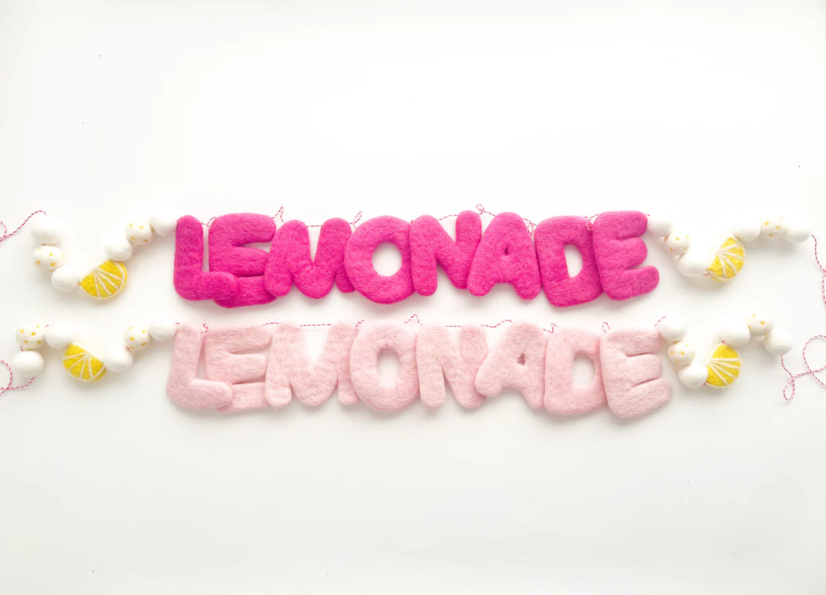 LEMONADE Felt Letter Garland with Felt Balls & Lemon Shapes - 2 Color | Pearl & Jane