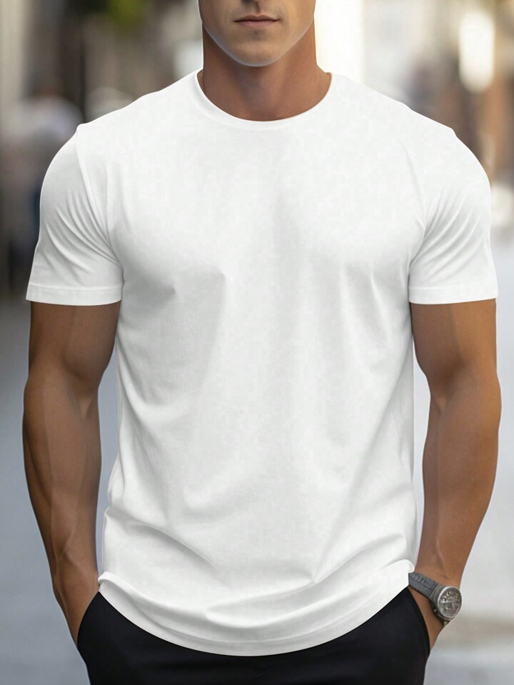 Manfinity Homme Men's Solid Color Round Neck Short Sleeve T-Shirt | SHEIN