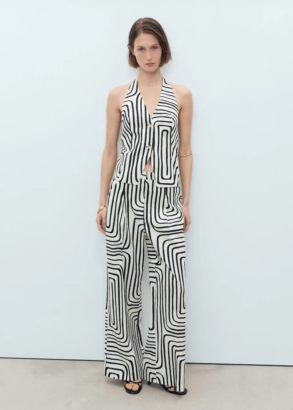Geometric-print linen vest ecru - Woman - L - MANGO | Mango (US/MX/AU)