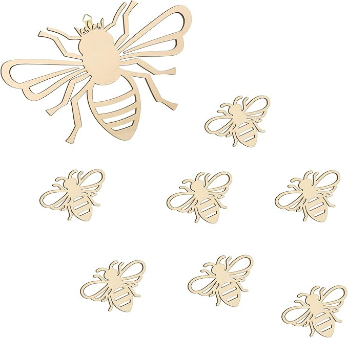 8 Pieces Wooden Bee Decor Wall Art Farmhouse Queen Bee Wall Sculpture Hanging Bee Wall Sign for I... | Amazon (US)