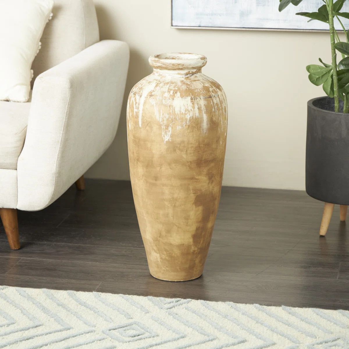 Cole And Grey Ceramic Antique Style Distressed Patina Vase With Beige Accents | Wayfair North America
