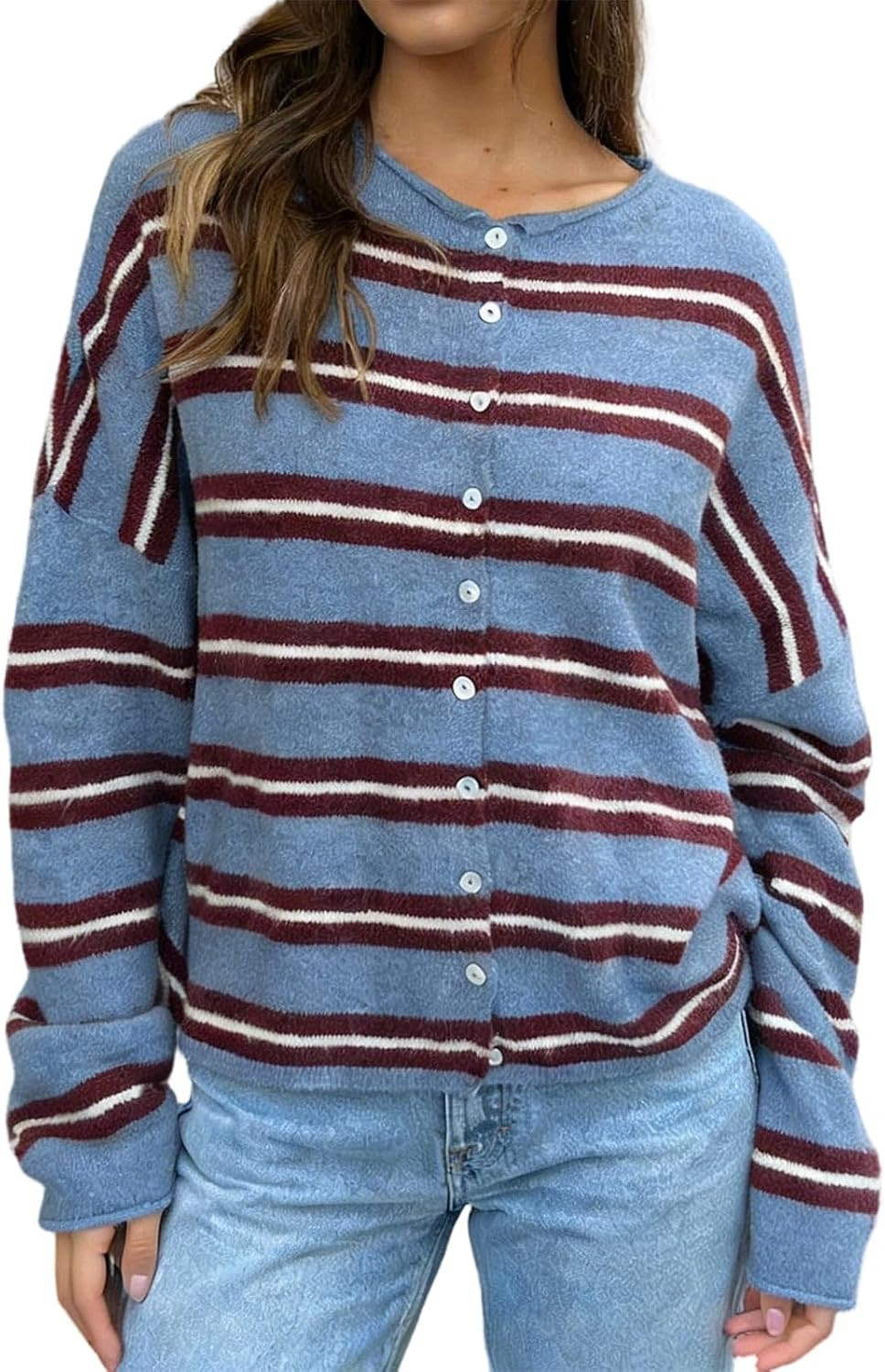Women Knit Cardigan Sweaters Long Sleeve Button Down Loose Top | Amazon (US)
