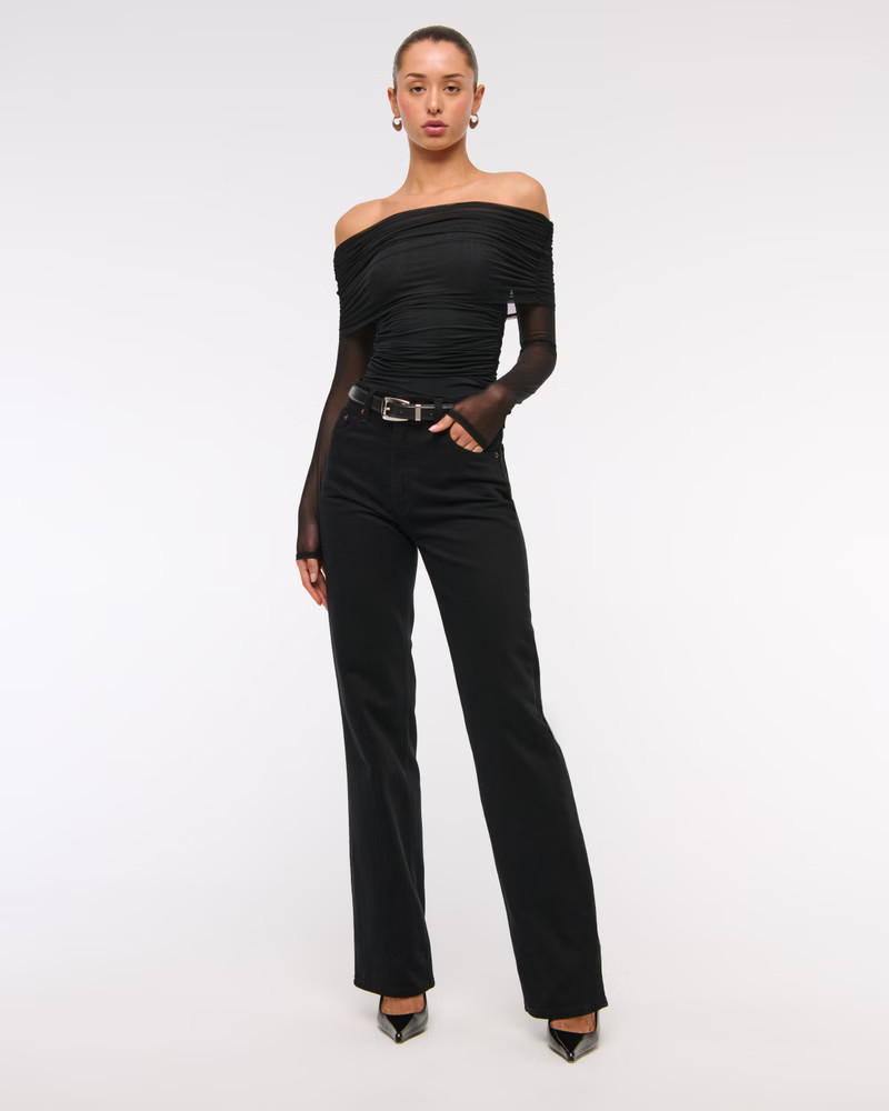 Women's Long-Sleeve Mesh Foldover Bodysuit | Women's | Abercrombie.com | Abercrombie & Fitch (US)