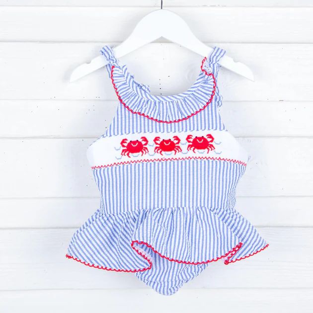 Crab Smocked Light Blue Swimsuit | Classic Whimsy