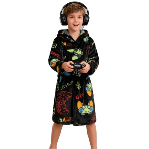 SRVNFBKT Boys Girls Robe Soft Fleece Bathrobe for Kids Funny Gamepad 13-14Y | Amazon (US)