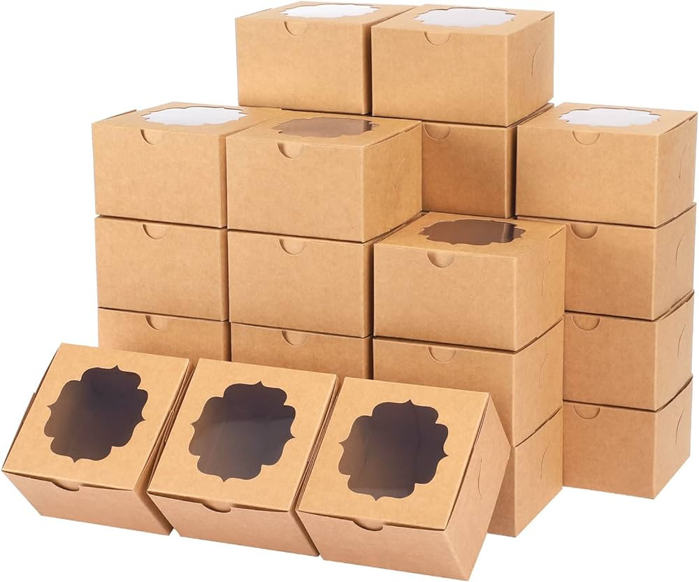TOMNK 100pcs 4x4x2.5 Inch Cookie Boxes with Window Small Bakery Boxes for Cupcakes Chocolate Stra... | Amazon (US)