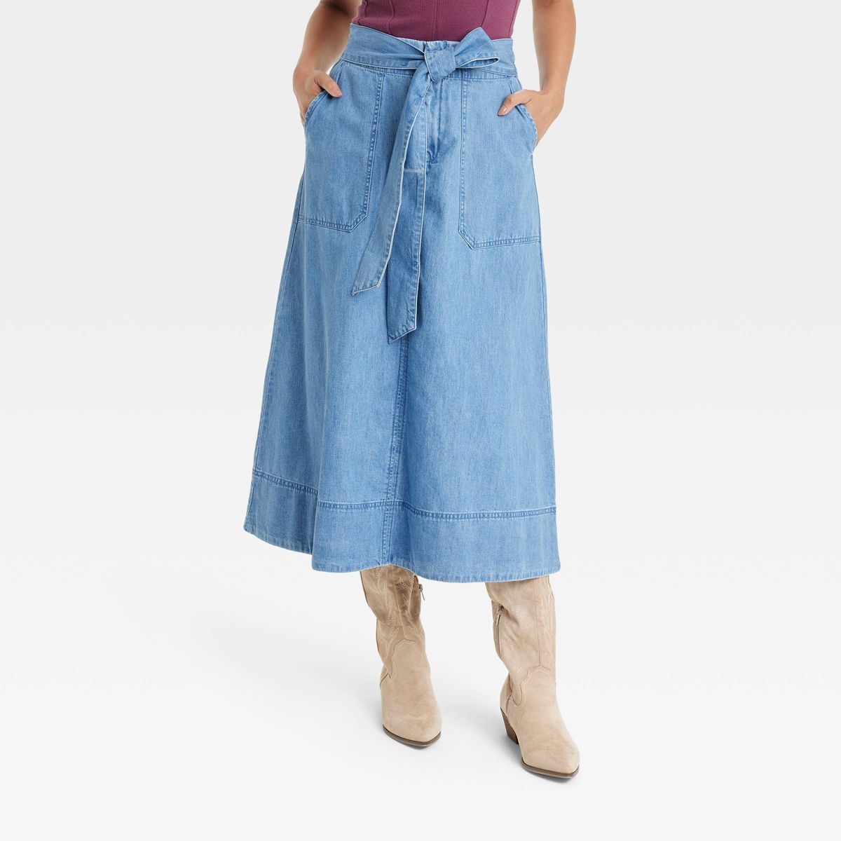 Women's Tie Front Midi Jean Skirt - Universal Thread™ Blue Denim | Target