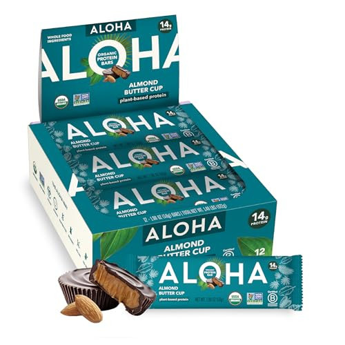 ALOHA Organic Plant Based Protein Bars - Almond Butter Cup - 12 Bars, Vegan, Low Sugar, Gluten-Free, Paleo, Low Carb, Non-GMO, No Stevia, No Erythritol | Amazon (US)