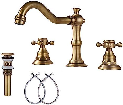 GGStudy 8 inch 2 Handles 3 Holes Widespread Bathroom Sink Faucet Antique Brass Basin Mixer Tap Fa... | Amazon (US)