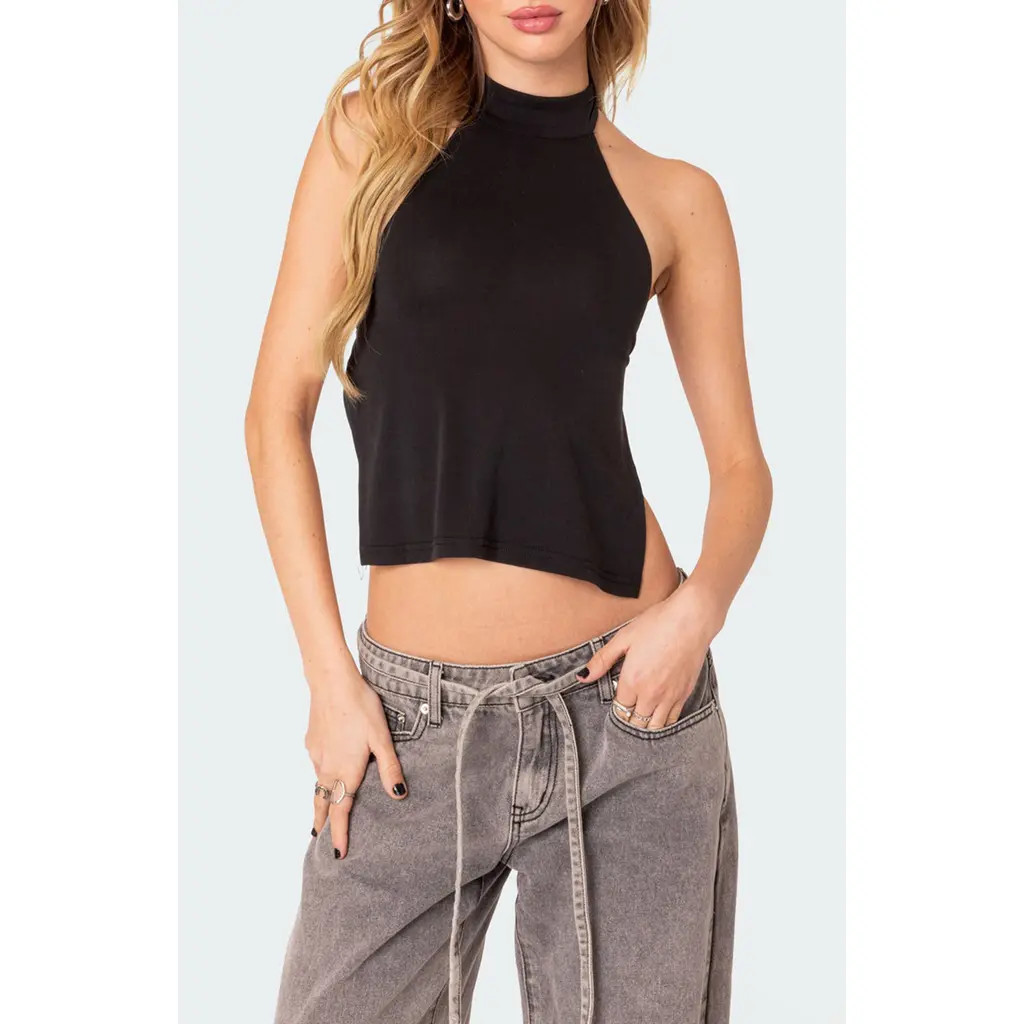 EDIKTED Clara Open Back Halter Top in Black at Nordstrom, Size Small | Nordstrom