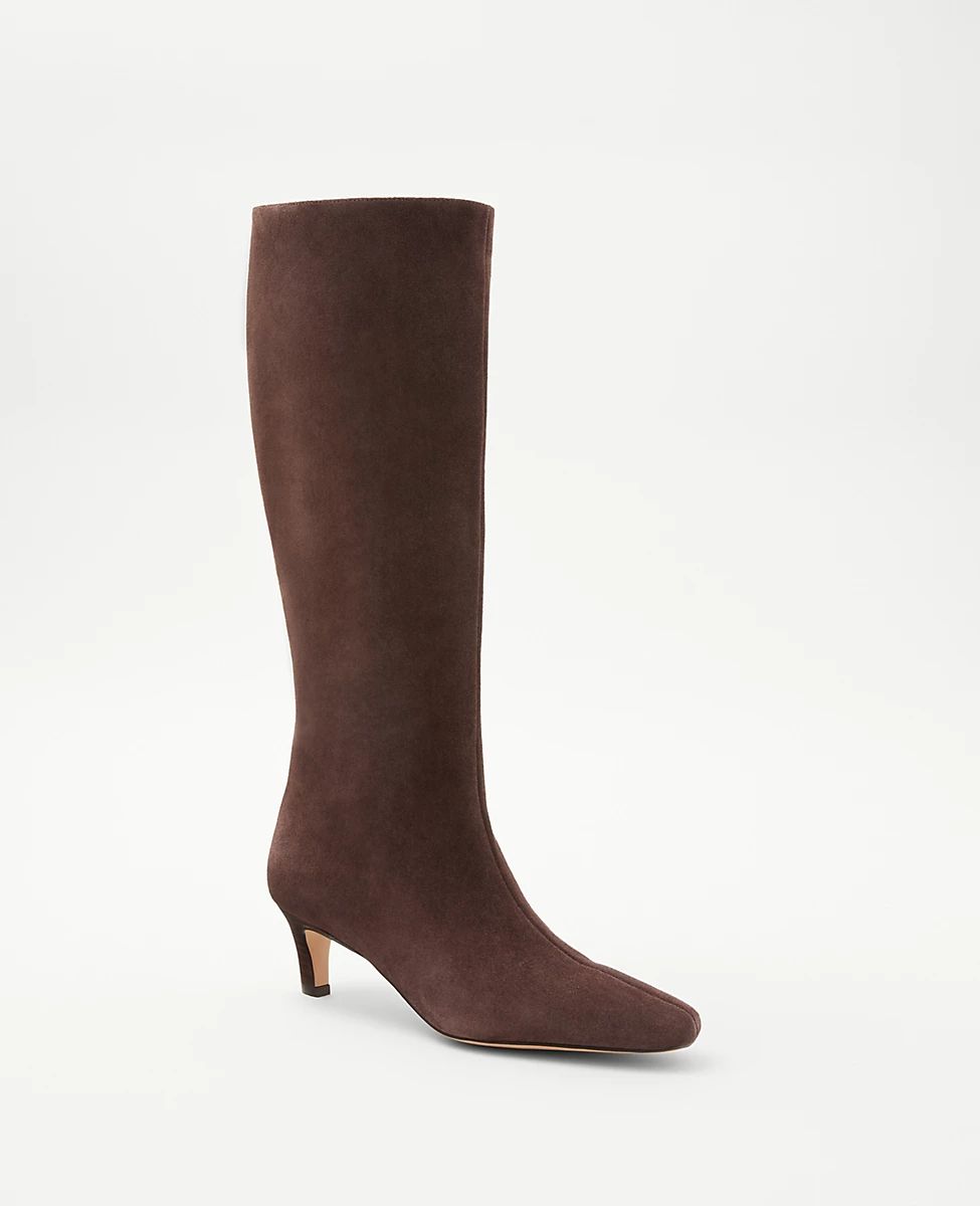 Skinny Heel Suede Tall Boots | Ann Taylor (US)