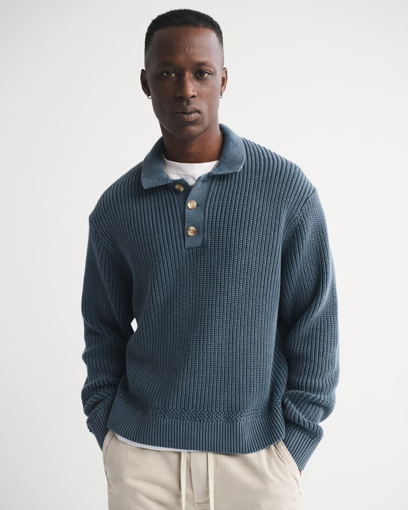 Men's 3-Button Collared Sweater | Men's Tops | Abercrombie.com | Abercrombie & Fitch (US)