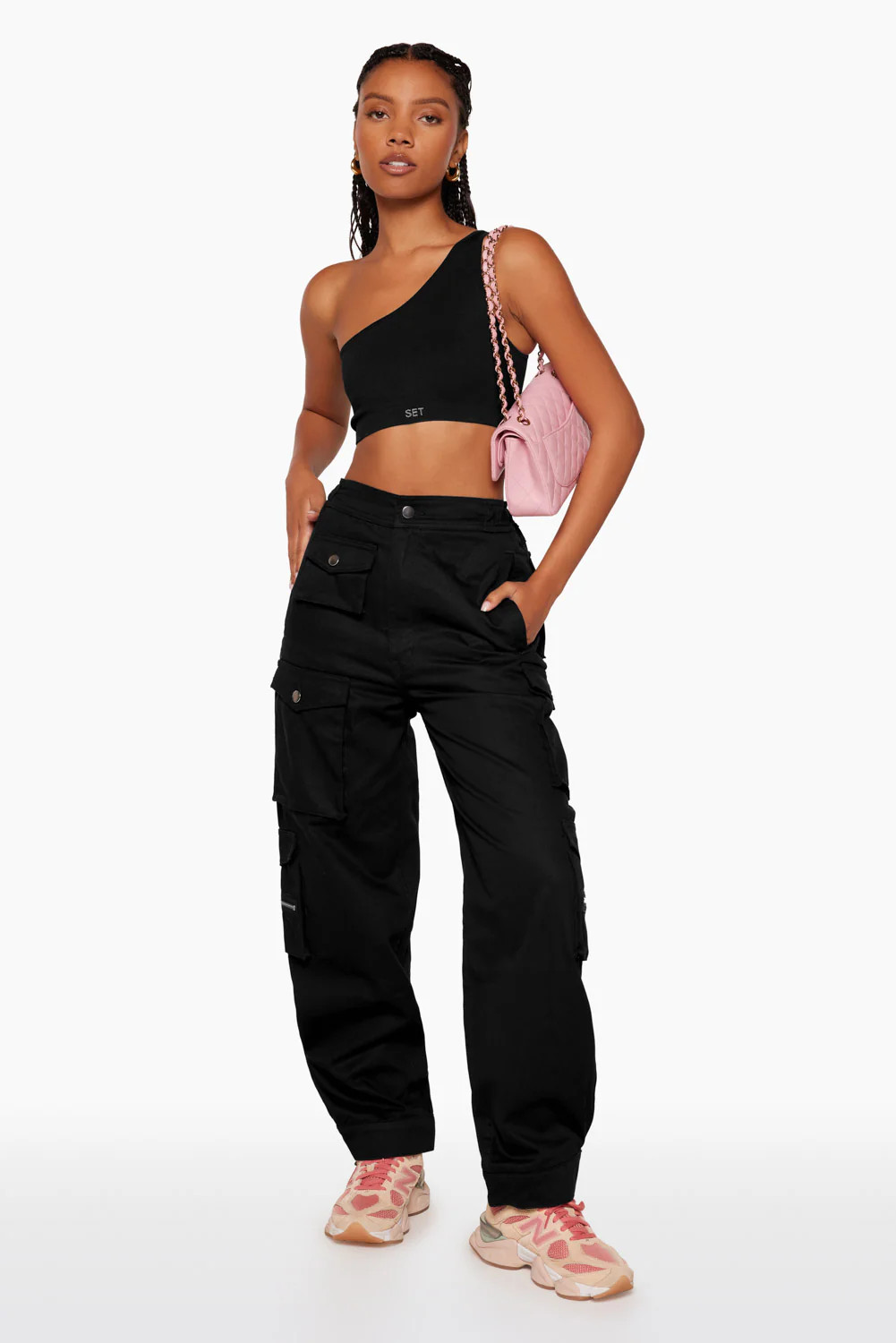 SCULPTFLEX® RIBBED ONE SHOULDER BRA - ONYX | SET Active