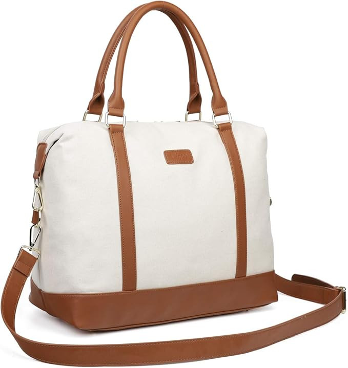 Ulgoo Travel Tote Bag Carry On Shoulder Bag Overnight Duffel in Trolley Handle (Beige) | Amazon (US)