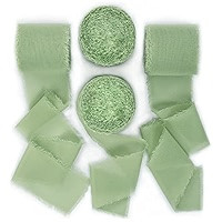 Socomi Sage Green Handmade Fringe Chiffon Silk Ribbon 1-3/4" x 7Yd 4 Rolls Frayed Ribbons for Wed... | Amazon (US)