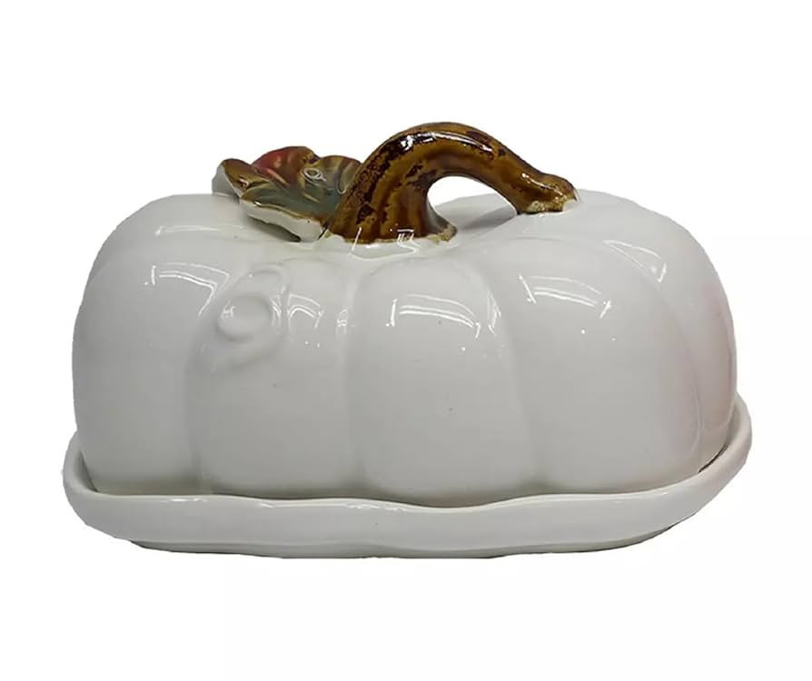 Harvest White Pumpkin Butter Dish Christmas or Thanksgiving Table and Kitchen Decor (White Pumpki... | Amazon (US)