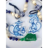 Chinoiserie Ornament Set, Blue & White Christmas Ornament, Monkeys, Parasol, Lantern | Etsy (US)