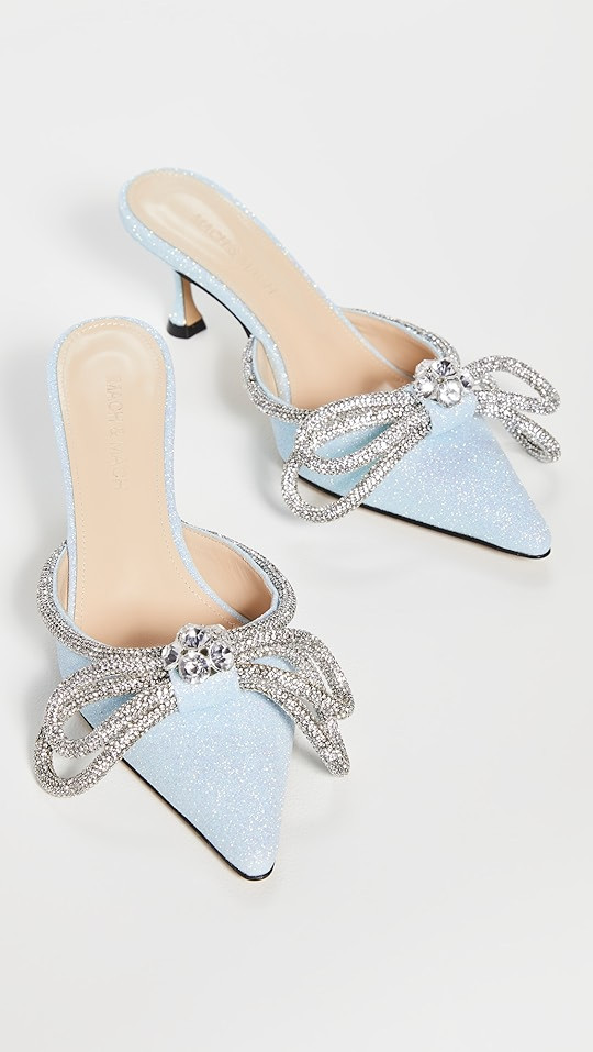 MACH & MACH Baby Blue Glitter Double Bow Mules | SHOPBOP | Shopbop