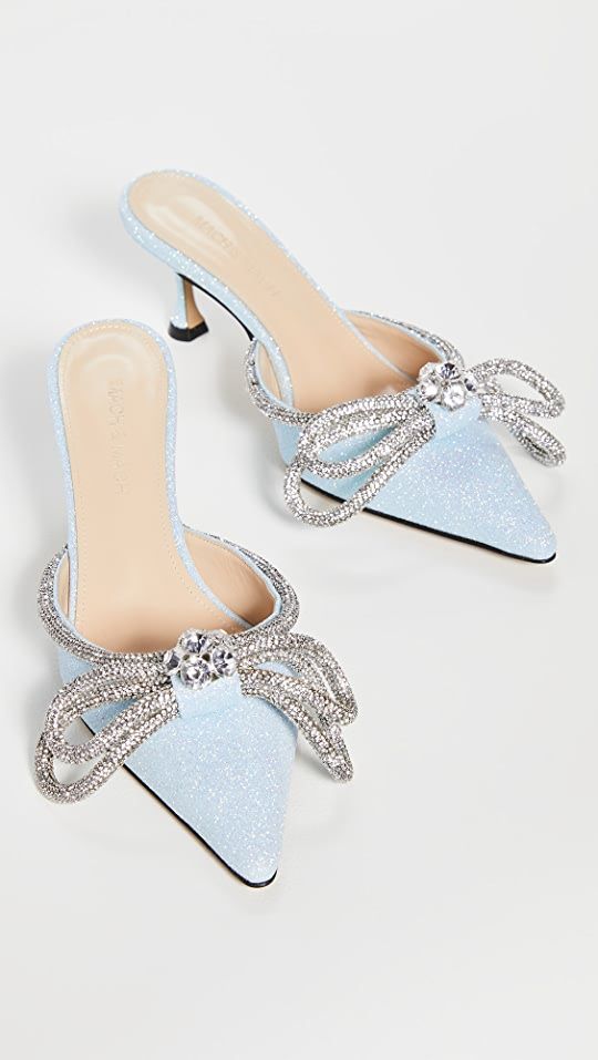 MACH & MACH Baby Blue Glitter Double Bow Mules | SHOPBOP | Shopbop