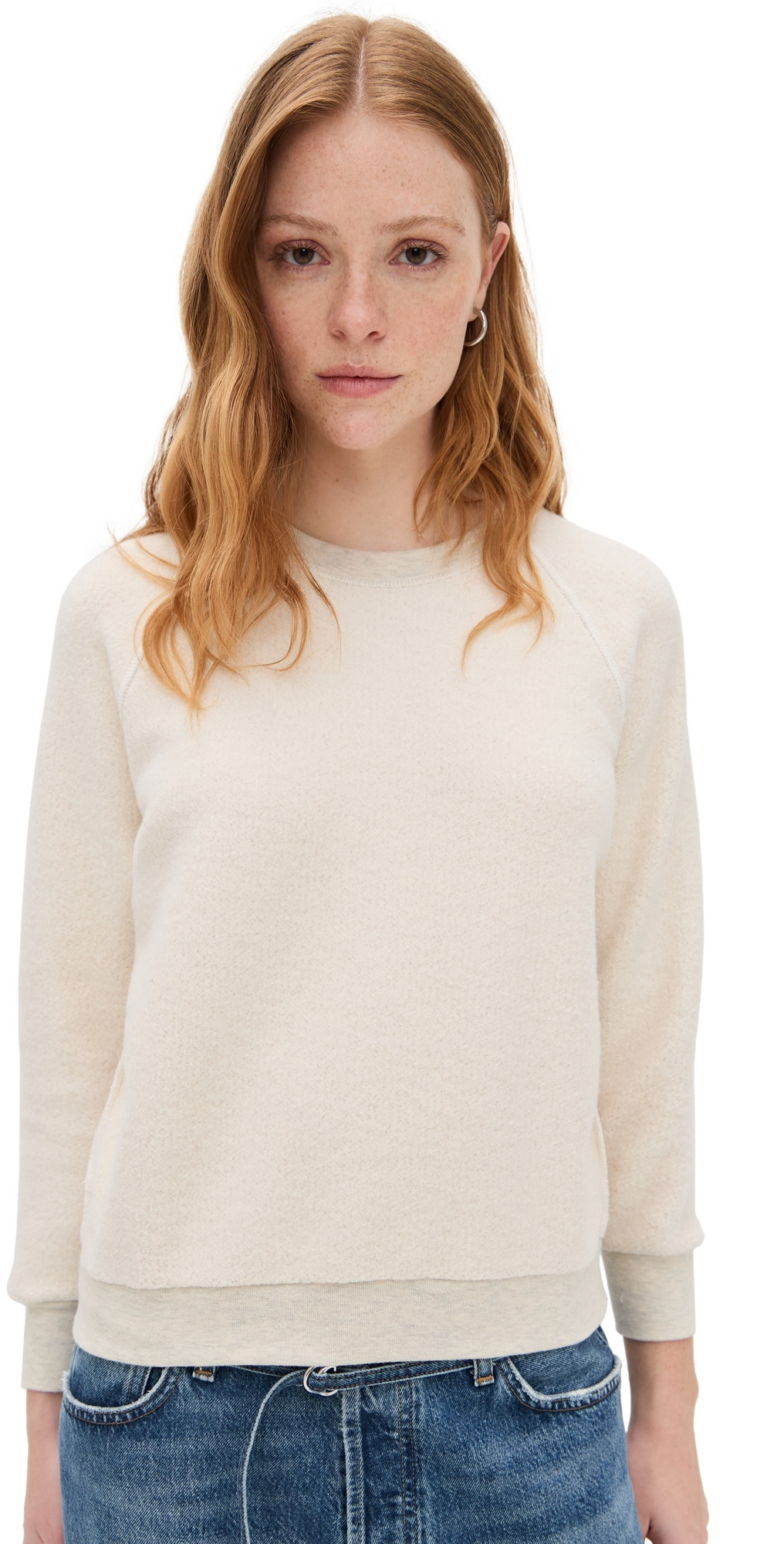 perfectwhitetee Ziggy Inside Out Fleece Long Sleeve Shrunken Crewneck Sweatshirt Oatmeal S | Shopbop