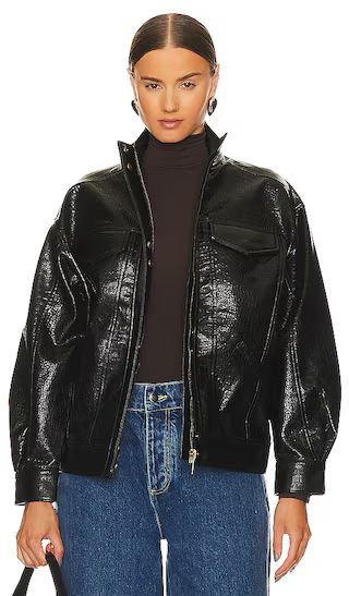 Halle Faux Leather Bomber Jacket in Black | Revolve Clothing (Global)