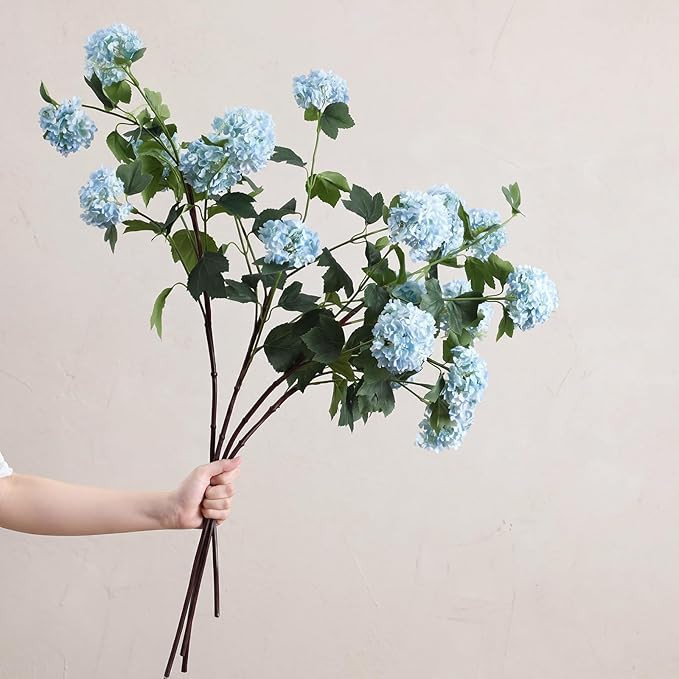 4 Pcs 33" Tall Artificial Snowball Hydrangea Flowers, Silk Hydrangeas with 20 Heads Long Stem for... | Amazon (US)