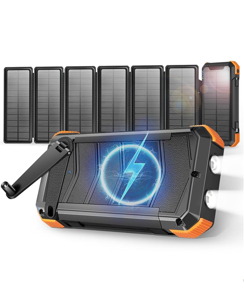 Solar Charger with 7 Panels, Portable Solar Power Bank, 15W Fast Charging Hand Crank Generator Bu... | Amazon (US)