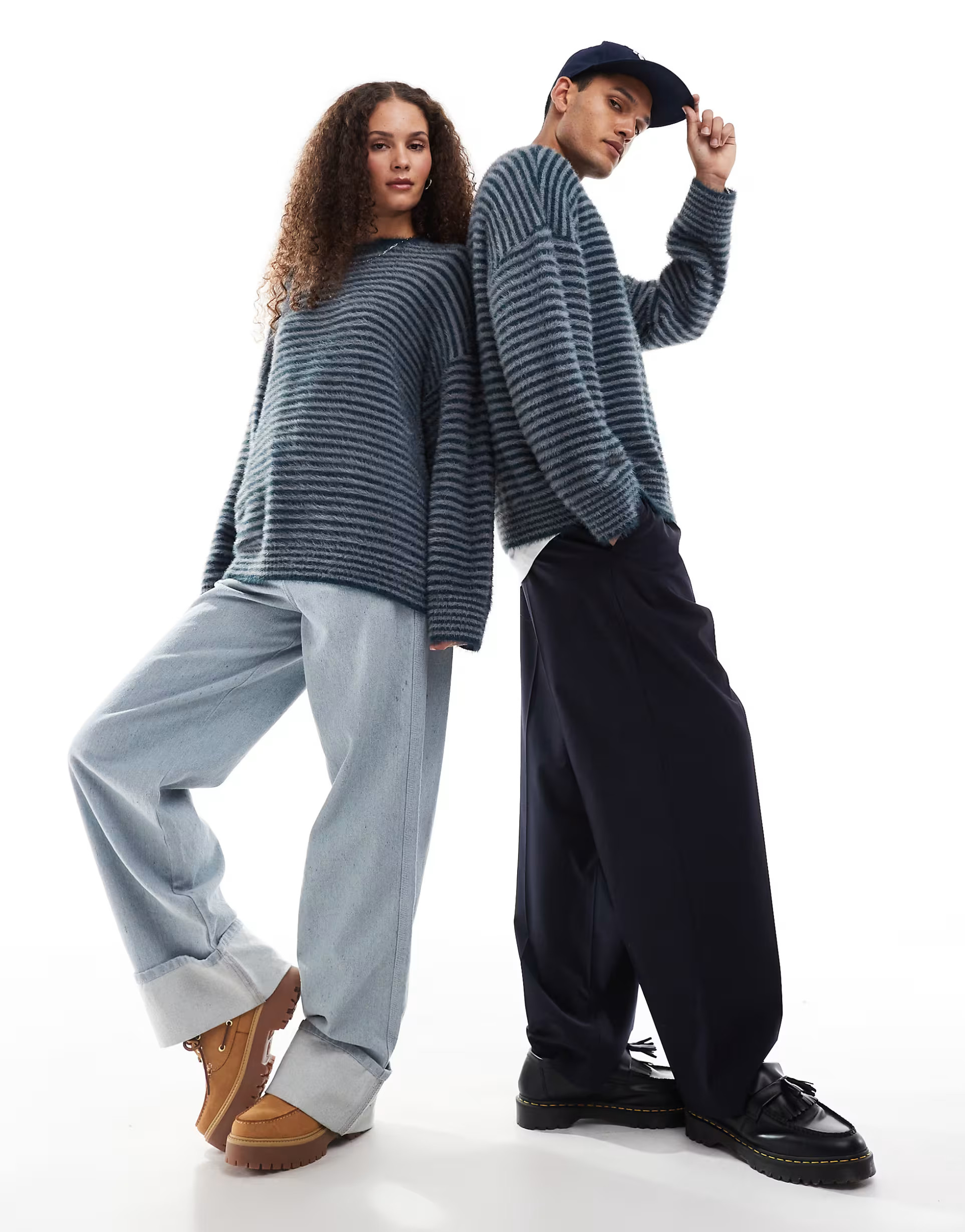 COLLUSION unisex fluffy striped crew neck sweater in blue | ASOS (Global)