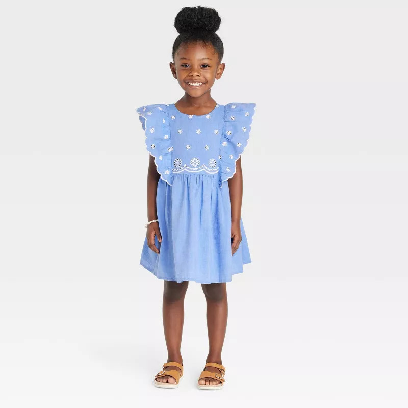 Toddler Girls' Chambray Lace Dress - Cat & Jack™ Blue | Target