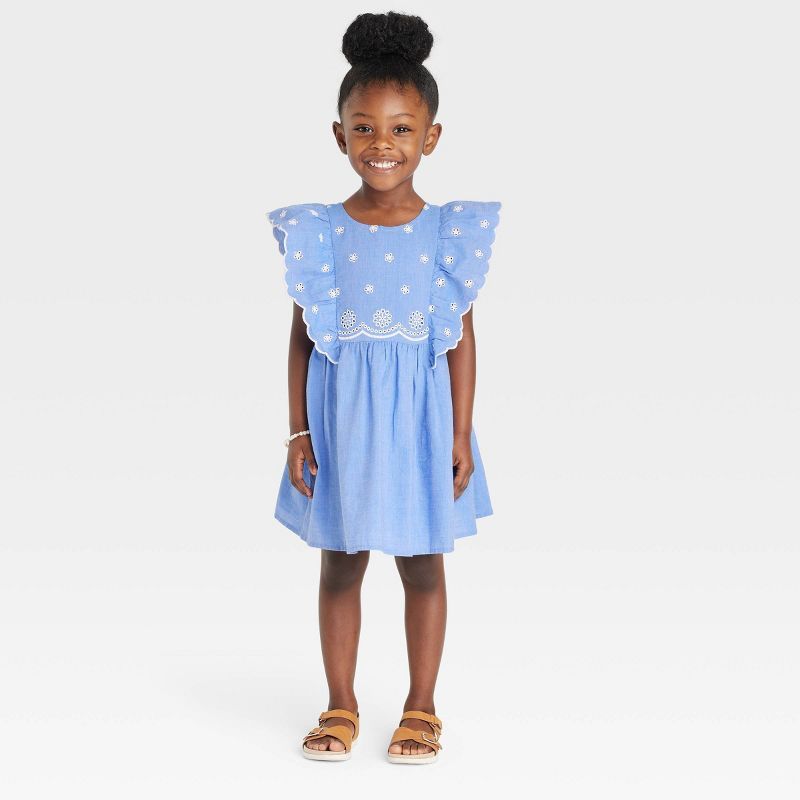 Toddler Girls' Chambray Lace Dress - Cat & Jack™ Blue | Target