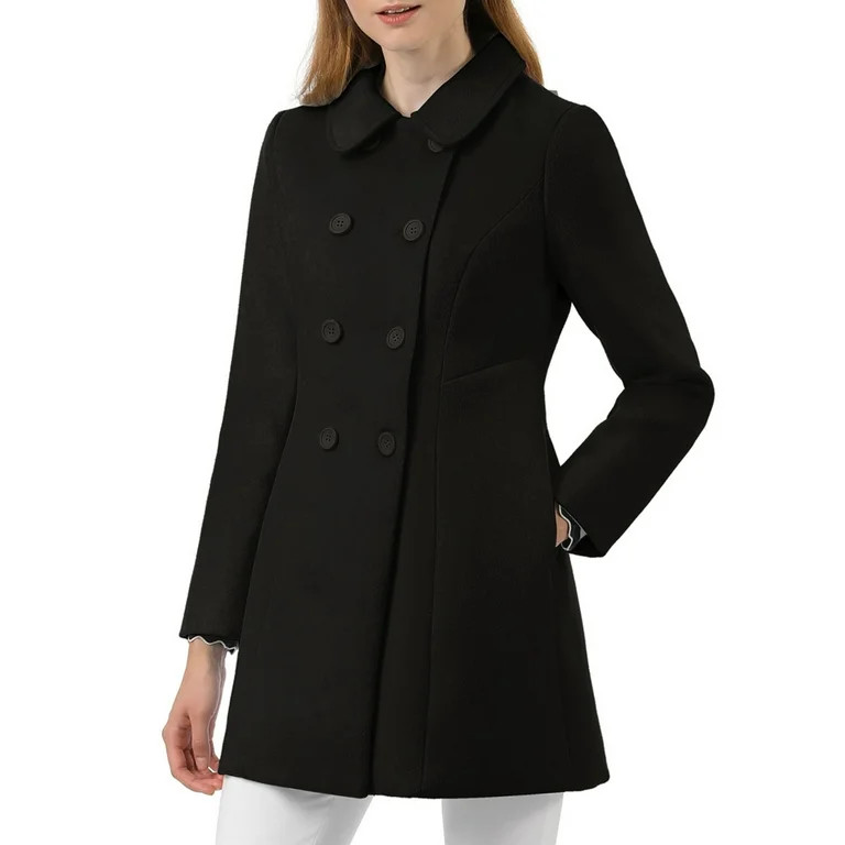 Allegra K Women's Peter Pan Collar Double Breasted Long Sleeve Winter Coat | Walmart (US)