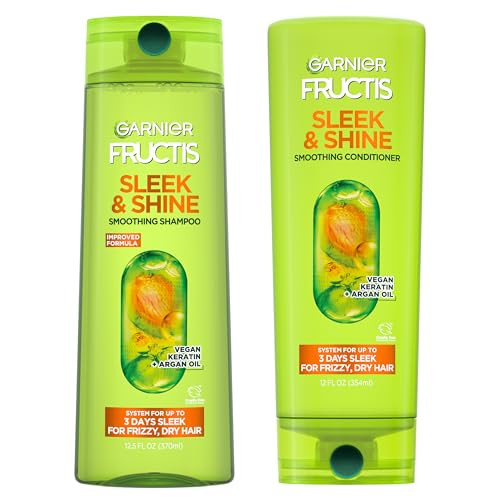 Garnier Fructis Sleek & Shine Shampoo (22 Fl Oz) + Conditioner (21 Fl Oz) Set for Frizzy, Dry Hair, Plant Keratin + Argan Oil (2 Items), 1 Kit (Packaging May Vary) | Amazon (US)