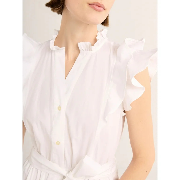 Free Assembly Women's Ruffle Cotton Midi Shirtdress, Sizes XS-XXL - Walmart.com | Walmart (US)