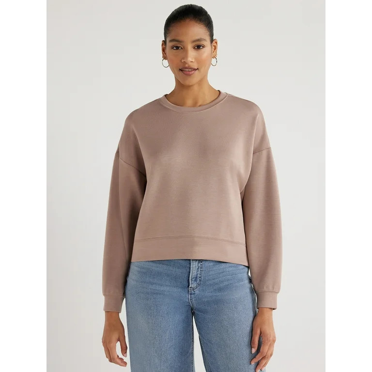 Scoop Women's Scuba Knit Cropped Sweatshirt with Drop Sleeves, Size XS-XXL | Walmart (US)