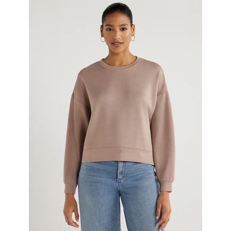 Scoop Women's Scuba Knit Cropped Sweatshirt with Drop Sleeves, Size XS-XXL - Walmart.com | Walmart (US)