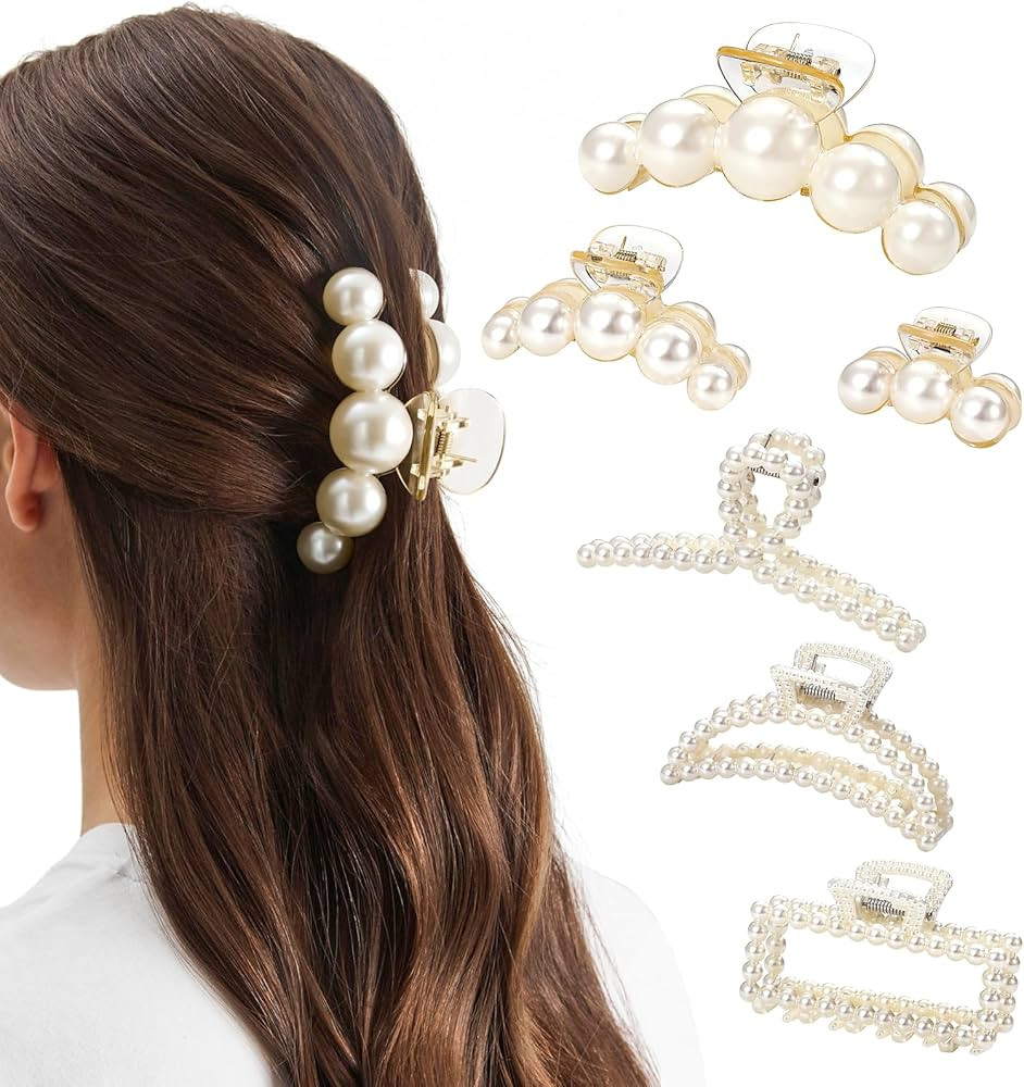 CWJCYTNSN 6 PCS Hair Clips for Women Large Hair Claw Clips for Thin Thick Curly Hair Styling Pear... | Amazon (US)