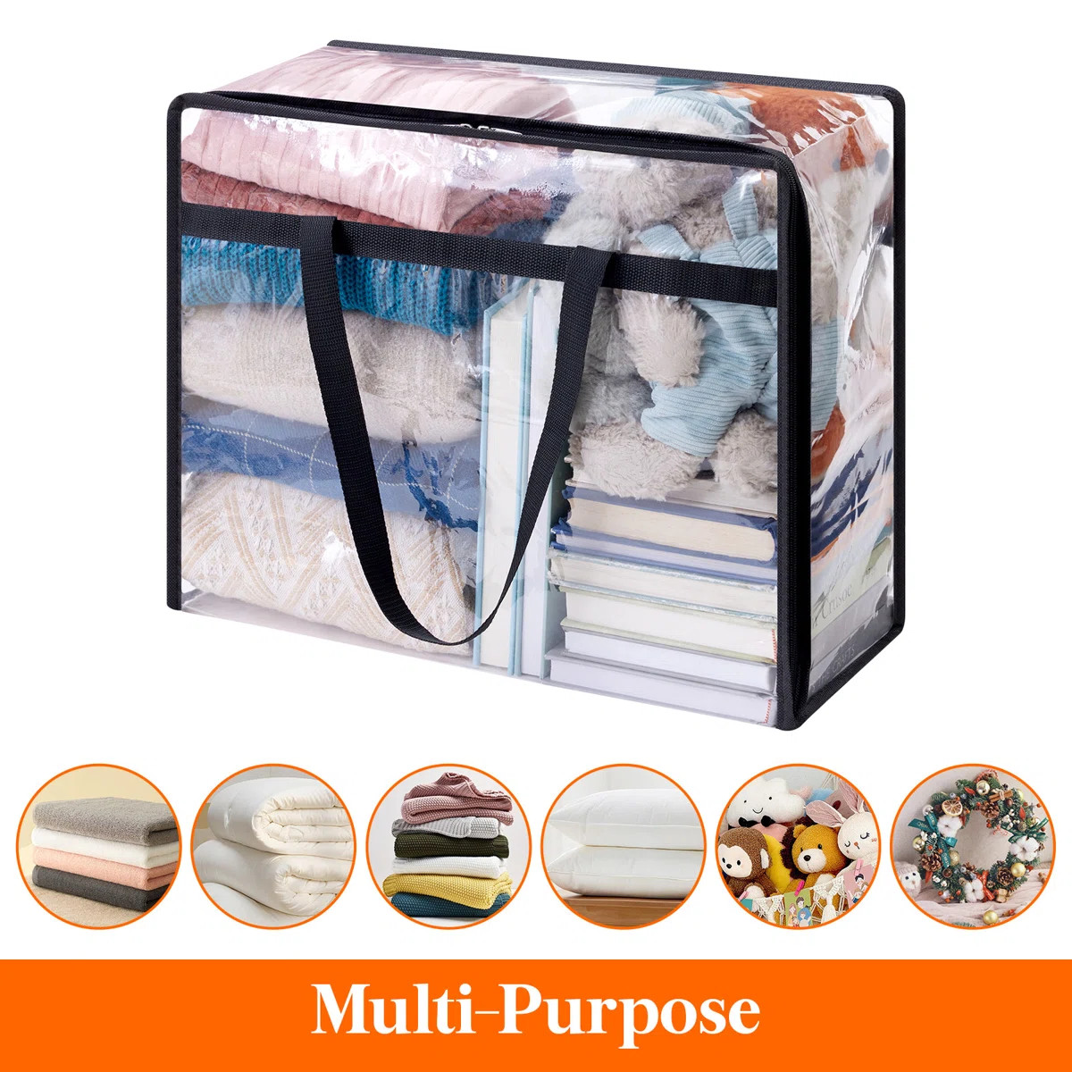 4-Pack Clear Clothes Storage Bags, 40L Blanket Storage Bag, Vinyl Foldable Bags, Closet Organizer... | Wayfair North America