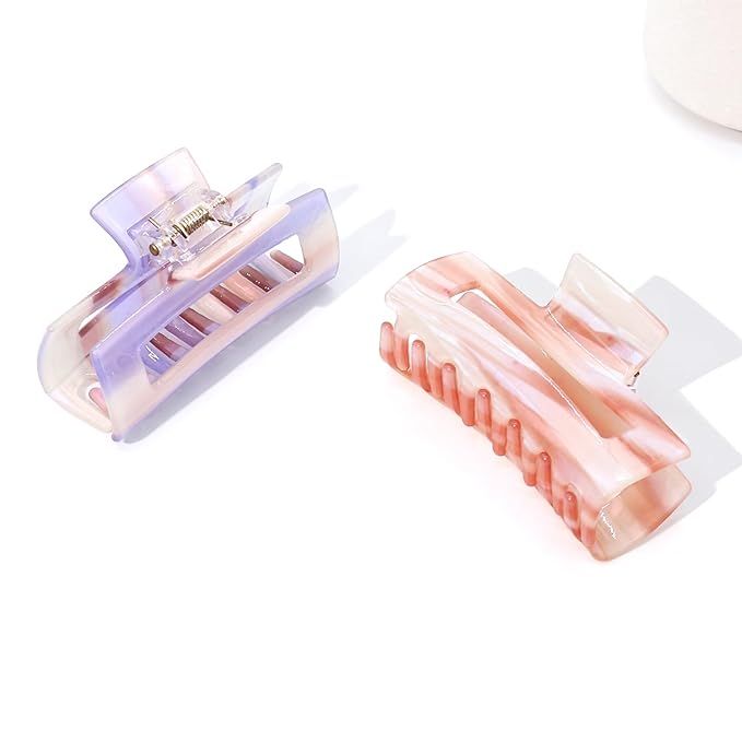 Hair Clips 2 Pack Medium Hair Claw Clips for Women Acrylic Square Claw Clips for Thin Hair Nonsli... | Amazon (US)