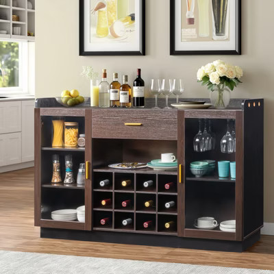 KTMBDW Wine Bar Rack Cabinet with 12-Bottle Wine Rack, Coffee Bar Cabinet with Glass Holder, Small Sideboard and Buffet Cabinet with Glass Door, Brown | Target