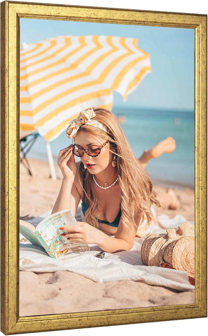 Wood 27x40 Frame Gold, Ornate Natural 40x27in Poster Picture Frame, Modern Golden 27 x 40inch Gal... | Amazon (US)