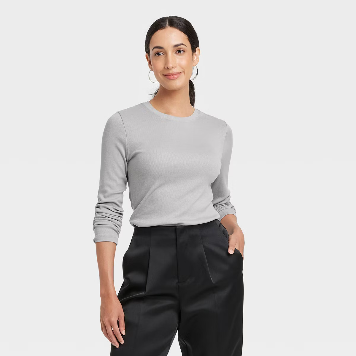 Women's Slim Fit Long Sleeve Ribbed T-Shirt - A New Day™ | Target