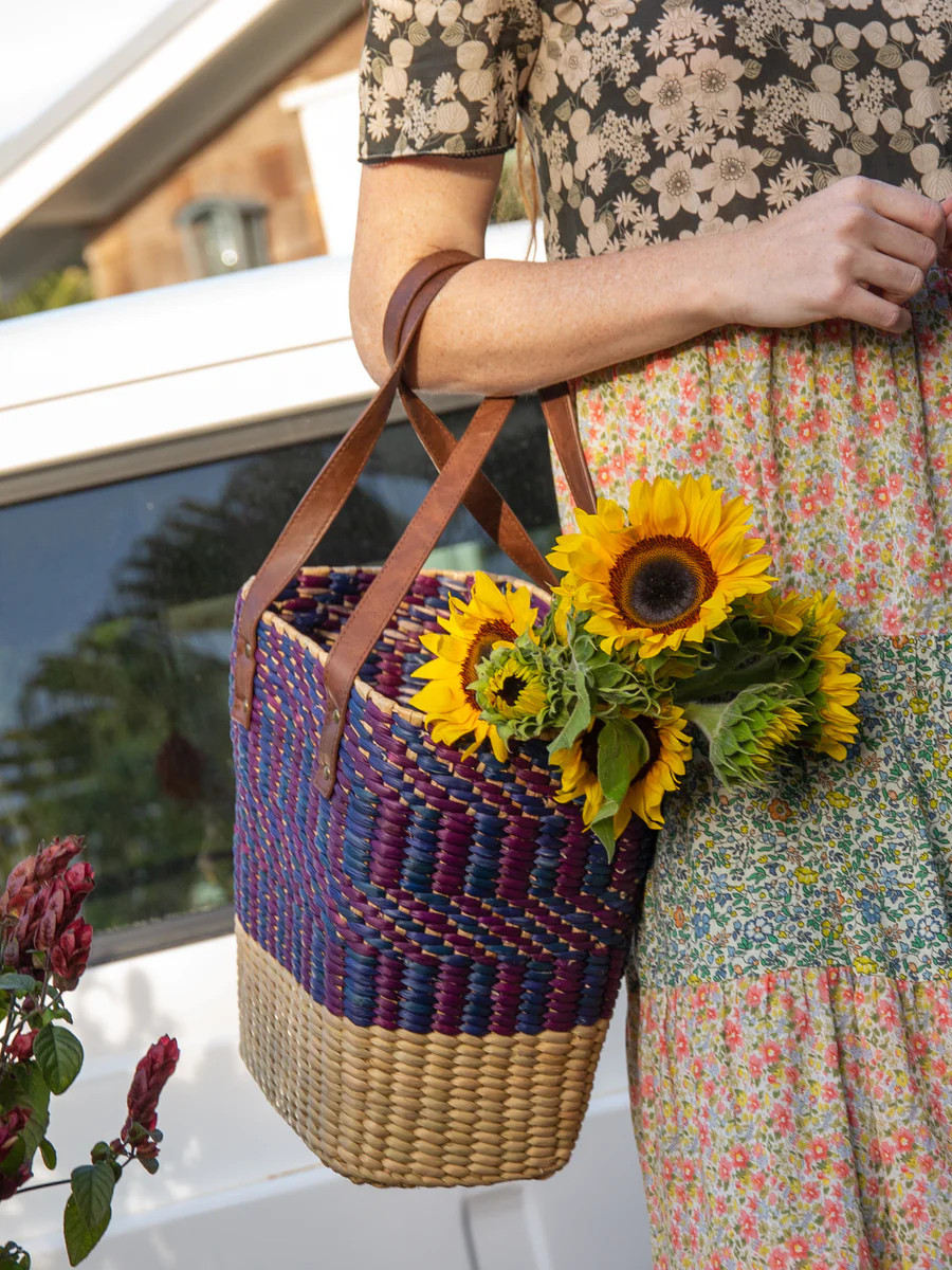 Artisan Woven Market Tote - Blue | Natural Life
