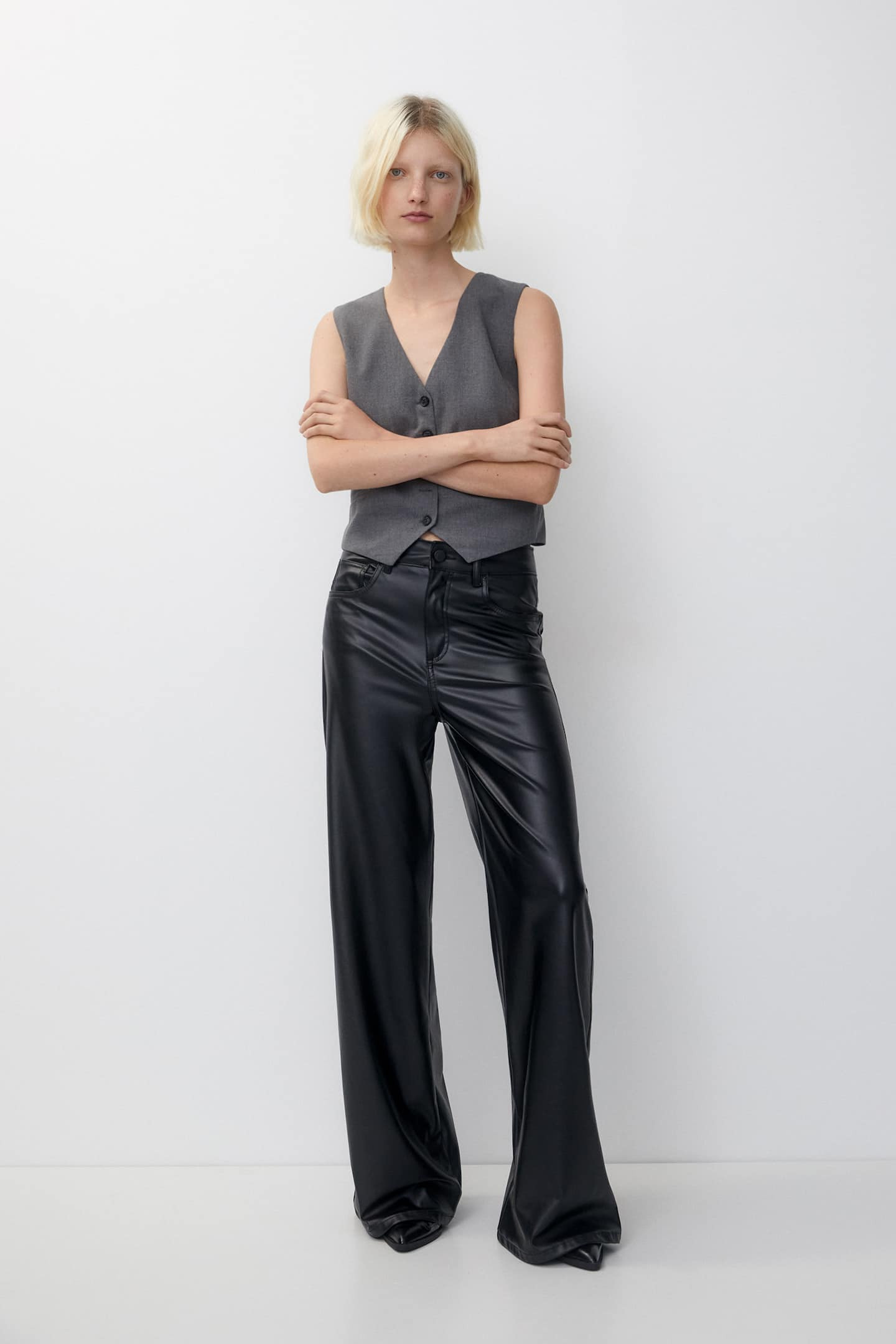 Wide-leg faux leather trousers | PULL and BEAR UK