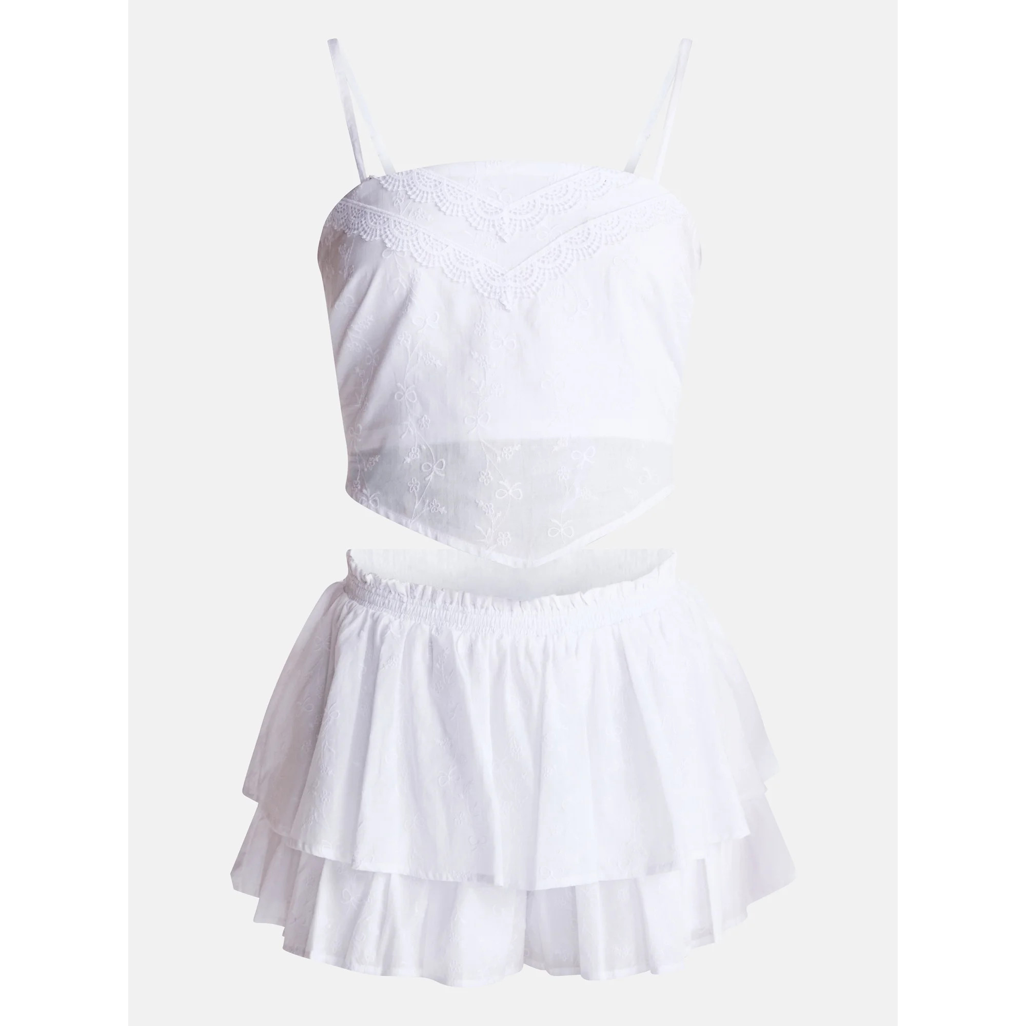 No Boundaries Eyelet Cotton Crop Top and Flutter Skirt Set, 2 Piece, Women's XXS-XXL | Walmart (US)