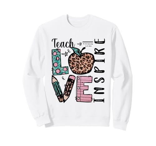 Cute Leopard Decor For Teacher Mom Teach Love Inspire Sweatshirt | Amazon (US)