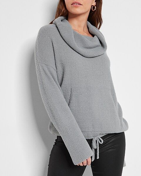 Metallic Cowl Neck Drawstring Waist Sweater | Express