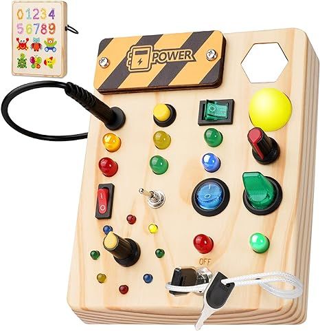 Montessori Toddler Busy Board, 27 LED Lights Montessori Toys for 1-6 Year Old, Wooden Sensory Toy... | Amazon (US)