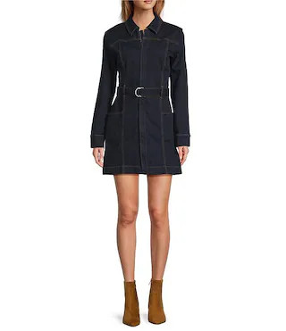 Verity Denim Button Down Collar Long Sleeve Belted Mini Dress | Dillard's