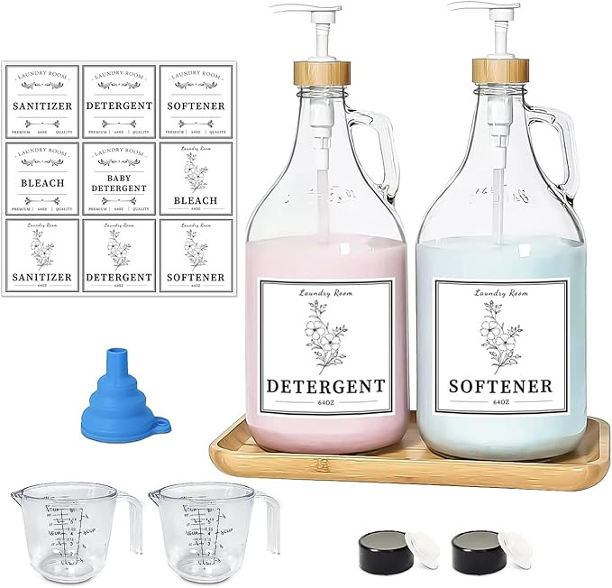 Glass Laundry Detergent Dispenser, Liquid Laundry Soap Dispenser for Laundry Room, 64oz Detergent... | Amazon (US)